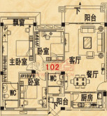 碧桂园豪园翠湖苑1号楼a栋1-6层02单位户型-3室2厅2卫-123.7 待定