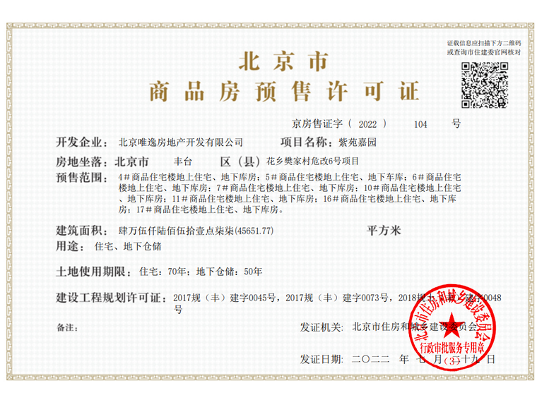 北京中国府楼盘证照