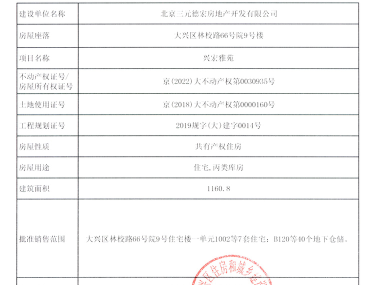 兴宏雅苑楼盘证照