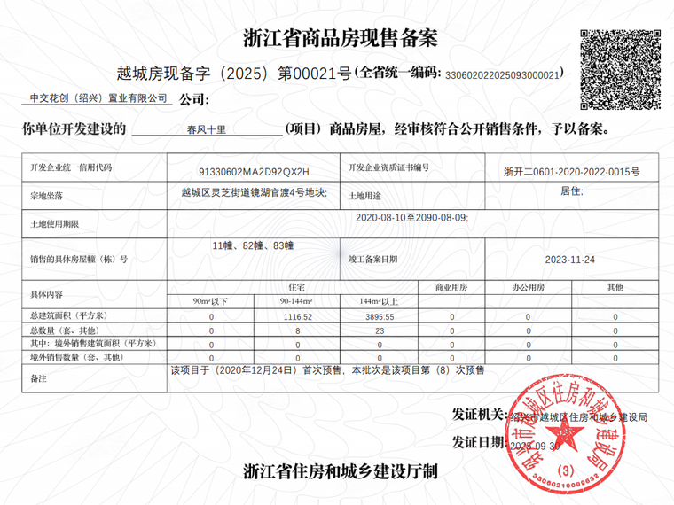 中交春风十里楼盘证照