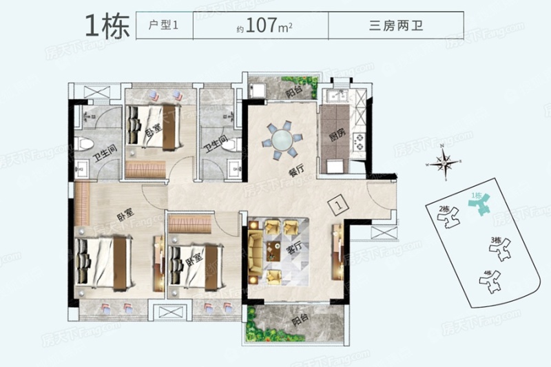 合景叠翠峰1栋01户型107㎡_合景叠翠峰户型图-江门搜狐焦点网