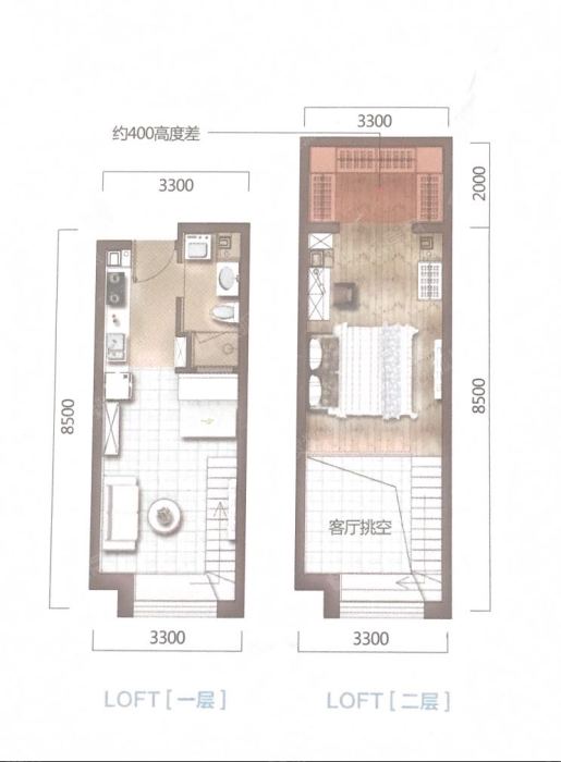 loft公寓40平米-1室2厅1卫-40.0㎡