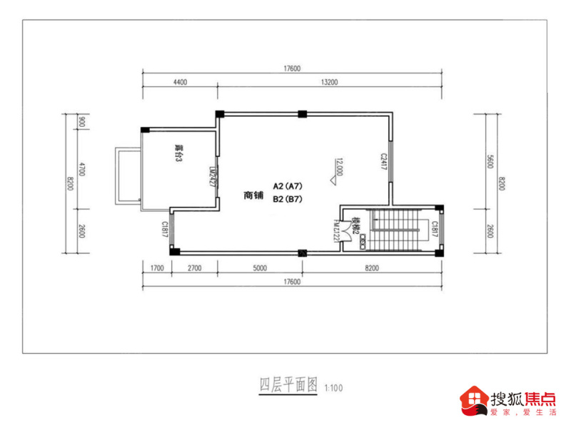 商铺a2b2a7b7四层平面图-1室1厅1卫