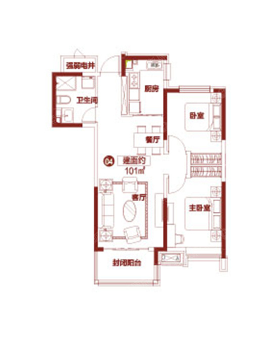 恒大悦府建筑面积101㎡两居_恒大悦府户型图-哈尔滨搜狐焦点网