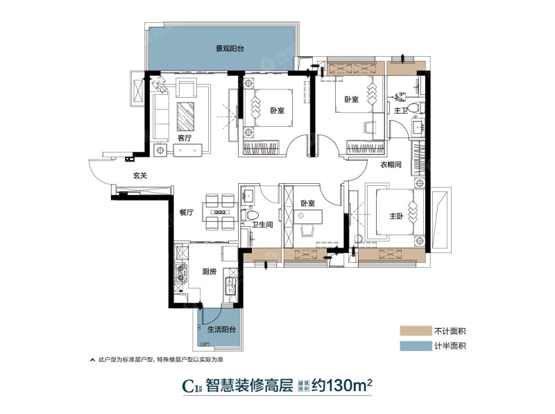 美的悦江府130平四房_美的悦江府户型图-遵义搜狐焦点