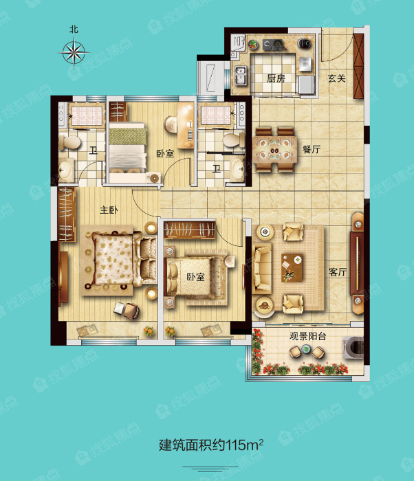 新郑碧桂园双湖城115平米户型_新郑碧桂园双湖城户型图-郑州搜狐焦点