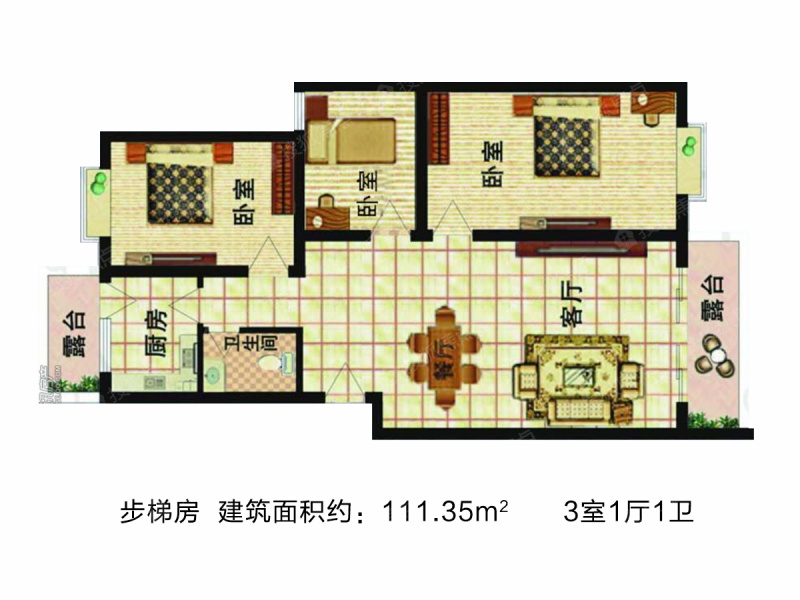 北岸晏城二期建面约111平 三室一厅_北岸晏城二期户型图-北海搜狐焦点