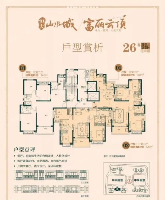 恒大山水城26栋户型图-4室2厅2卫-148.0㎡