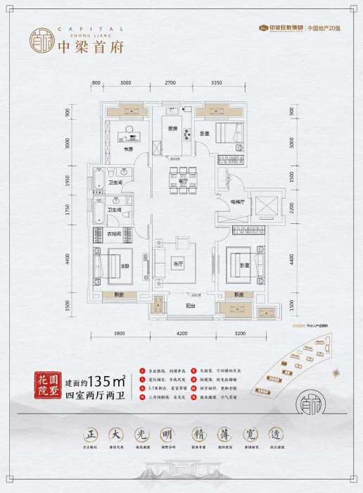 中梁首府135㎡四室两厅两卫_中梁首府户型图-呼和浩特