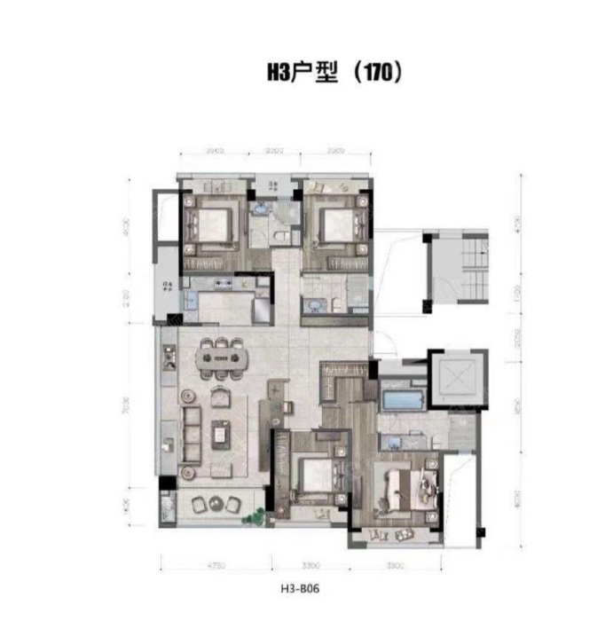 绿城桂冠东方h3户型170㎡_绿城桂冠东方户型图-杭州