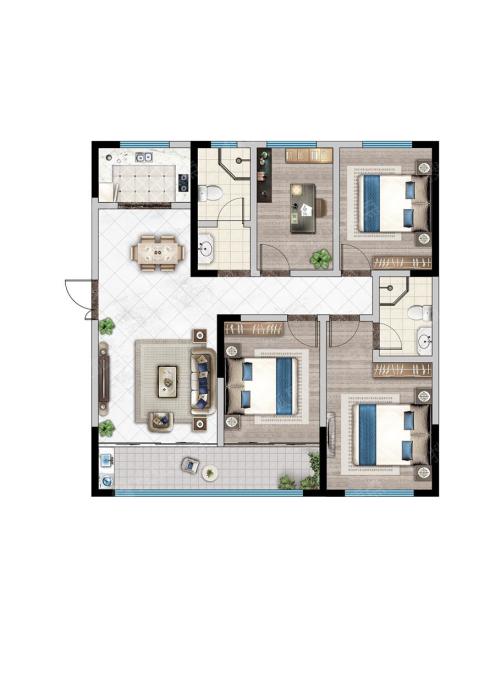 时代水晶城1#楼 c户型 140㎡_时代水晶城户型图-菏泽