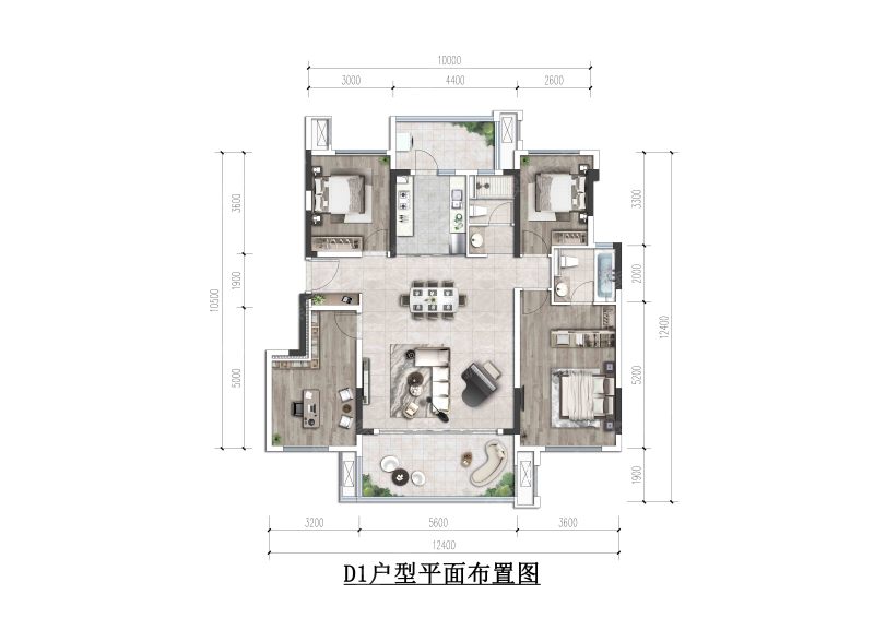 d1户型130┫-四室两厅两卫