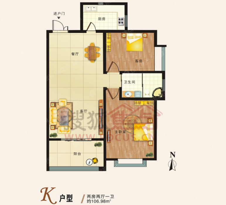 帝湖东王府 k户型 两房两厅一卫 106.98-0室0厅0卫