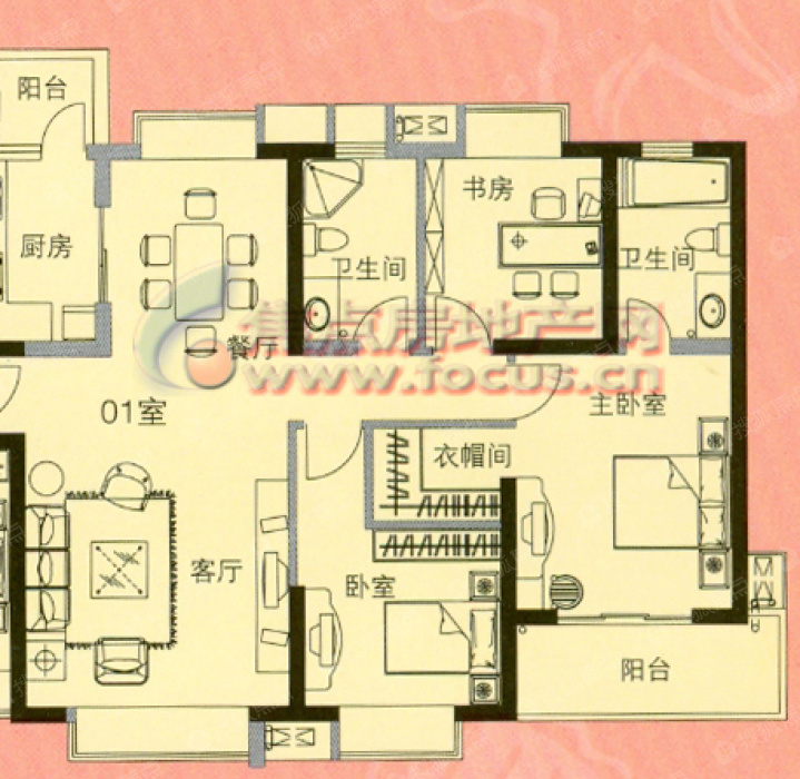 71平方米3是2厅2卫_野风海天城户型图-杭州搜狐焦点网