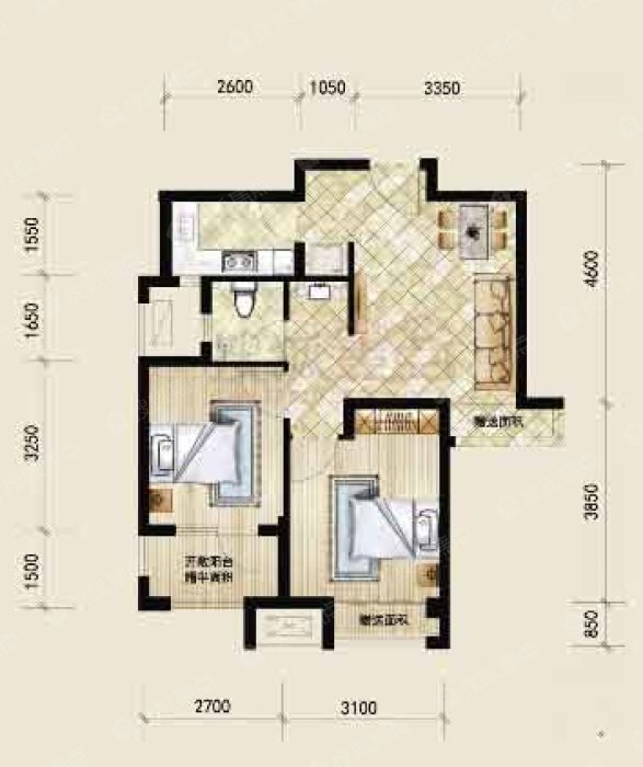 锦绣天地11#楼72平米2室户型图