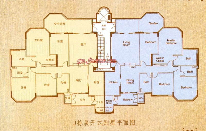 汇景新城中央庭院j栋展开式别墅平面_汇景新城中央庭院户型图-广州