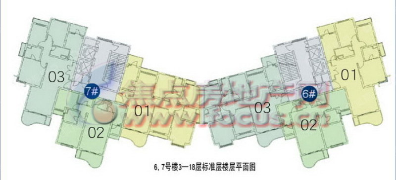 凯德天山河畔花园6.7号楼3-18层标准层平面图-0室0厅0卫