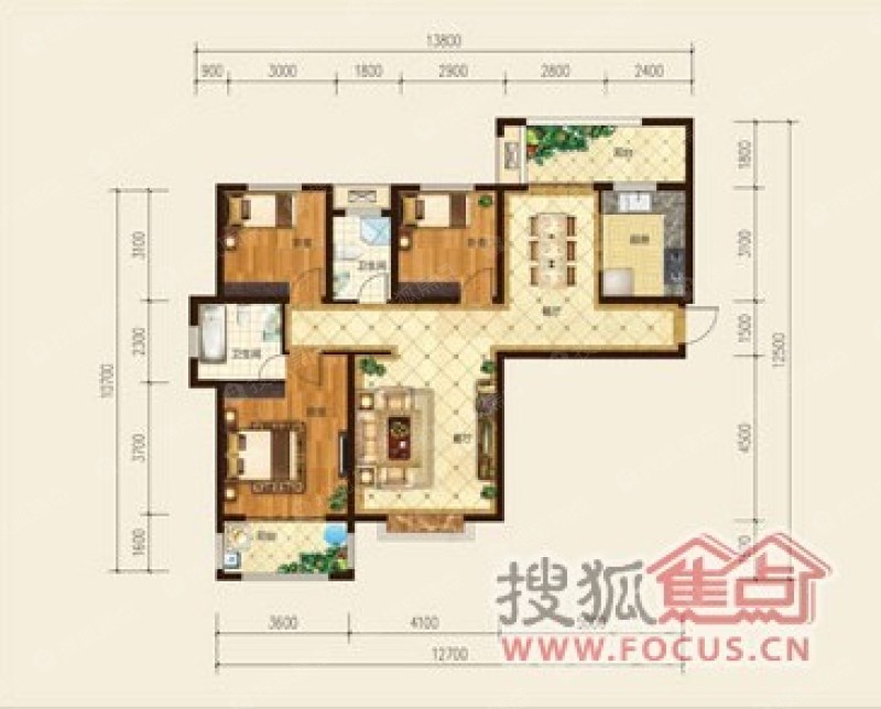 星凯国际广场 b3完美三居 户型图-3室2厅2卫-119.56㎡