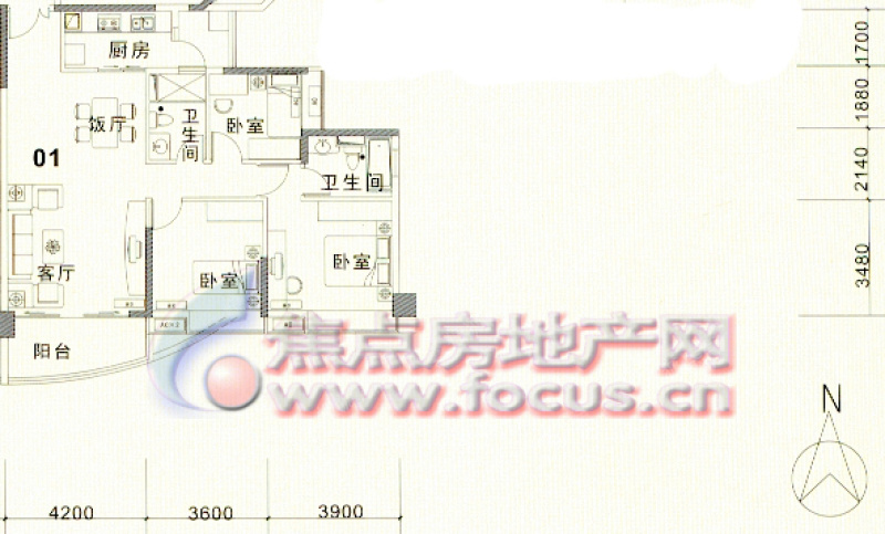 38㎡三房_天河北岸侨英花园户型图-广州搜狐焦点网