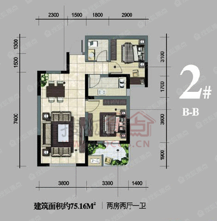 融侨城两室两厅一厨一卫75.16_融侨城户型图-西安搜狐