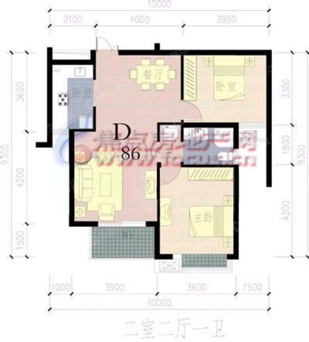 水印康庭水印康庭2室 2厅 1卫86平方米_水印康庭户型图-杭州搜狐焦点