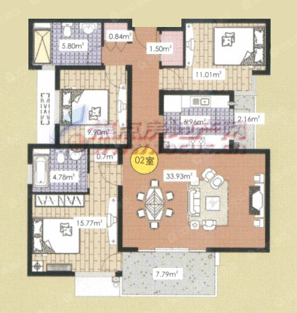 祥和名邸329号楼02室-3室2厅2卫-131.1㎡