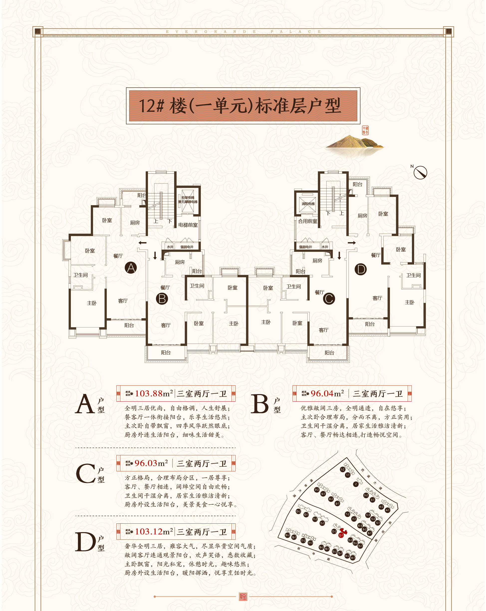 恒大悦府二期12号楼96-103㎡户型-3室2厅1卫-103.0㎡