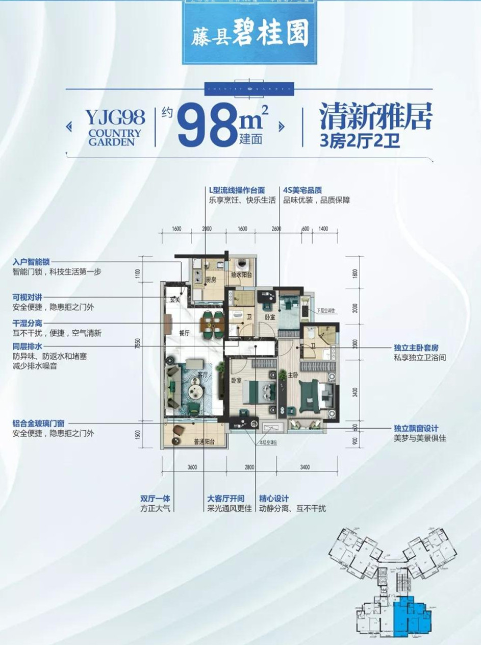 藤县碧桂园98平方_藤县碧桂园户型图-梧州搜狐焦点网