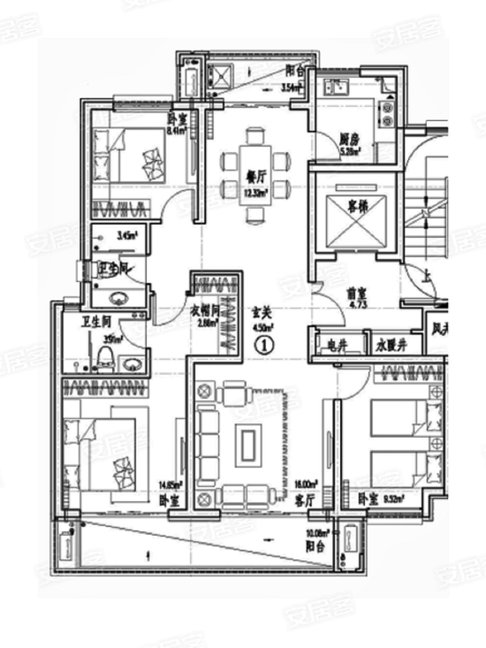 阎良龙记观园128平米户型_阎良龙记观园户型图-西安