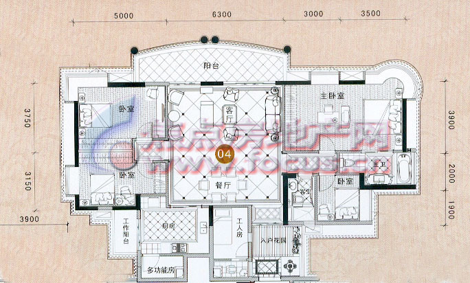 富力银禧花园a7栋御江景27-29层04单元191.07㎡六房两厅