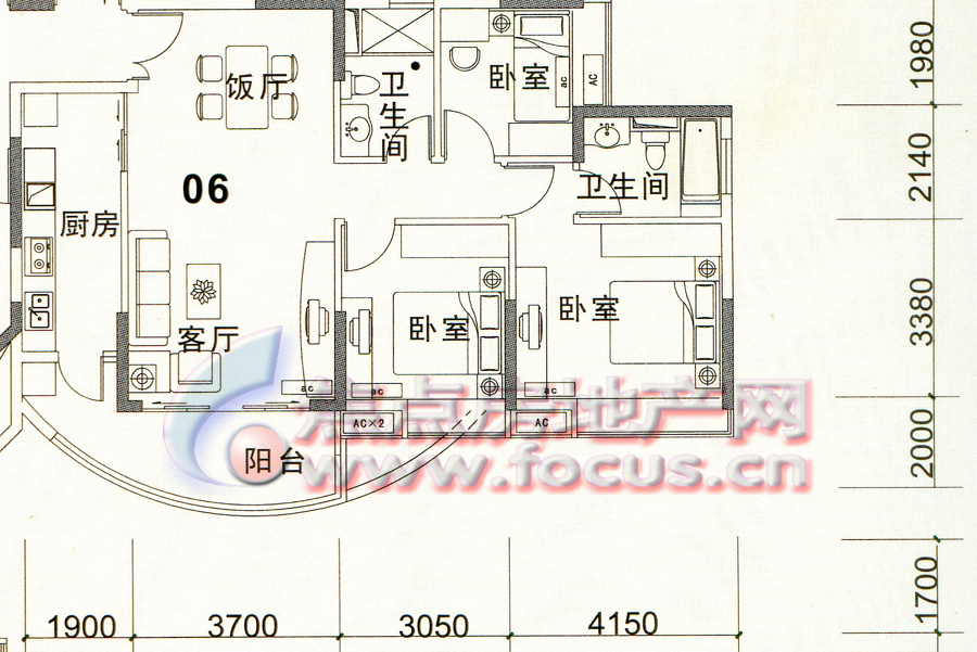 35㎡三房_天河北岸侨英花园户型图-广州搜狐焦点网