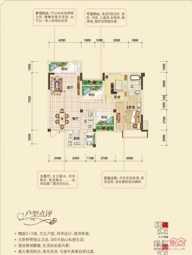 75㎡两室两厅两卫b户型_海茵国际花城户型图-南宁搜狐焦点网