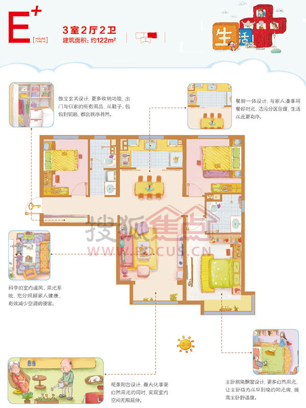 济南万科城122平三室两厅两卫e户型_济南万科城户型图-济南搜狐焦点网