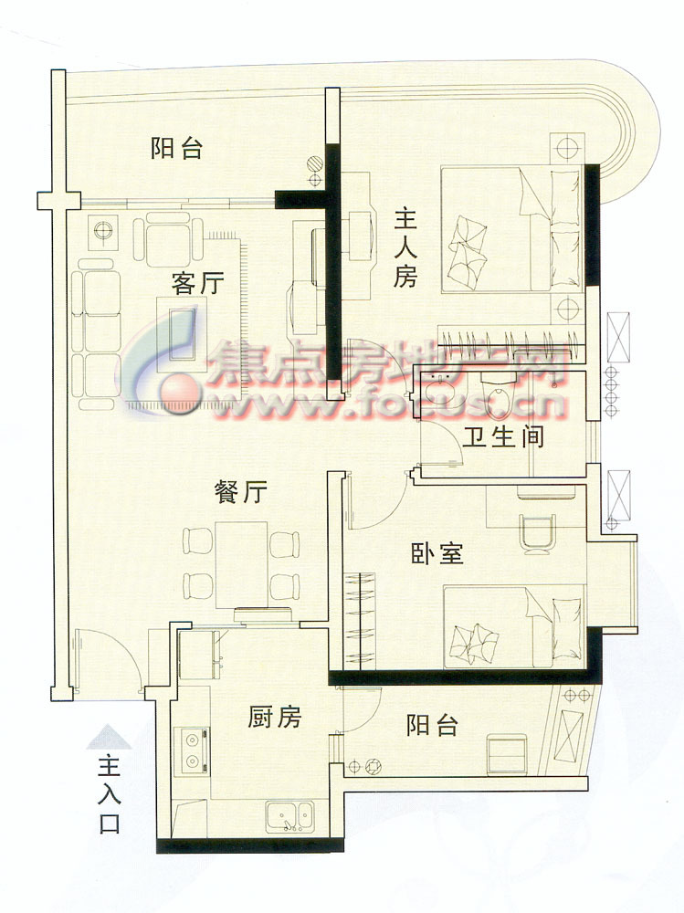 现代城第十五栋住宅20层03单元84.91平米两室两厅