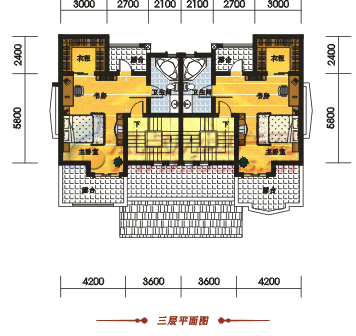 b3型双联排屋三层平面图