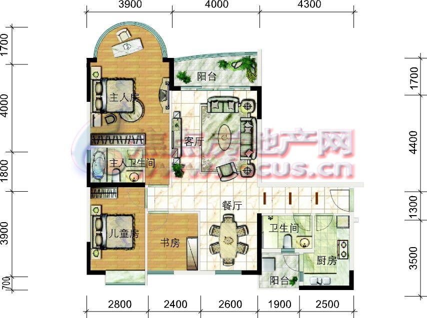 骏景花园骏景花园约克公寓-三房二厅单元平面_骏景花园户型图-广州