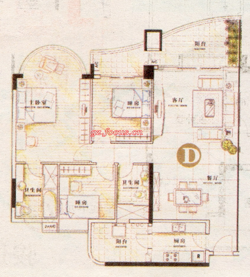 珠江帝景赏湖轩d单元_珠江帝景户型图-广州搜狐焦点网