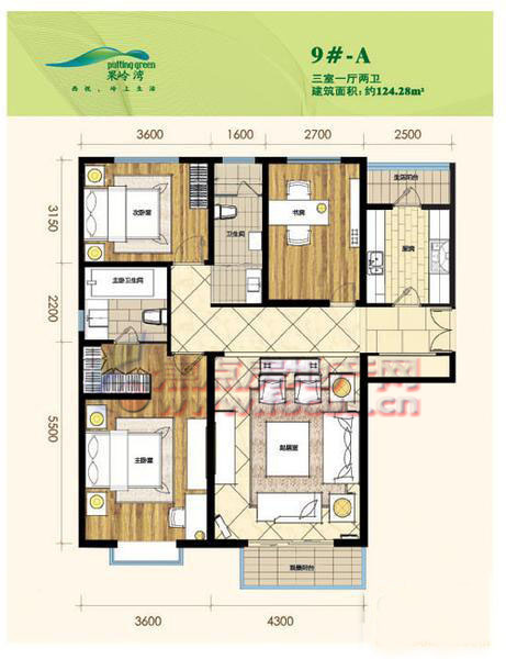 果岭湾 3室1厅2卫1厨124.28㎡