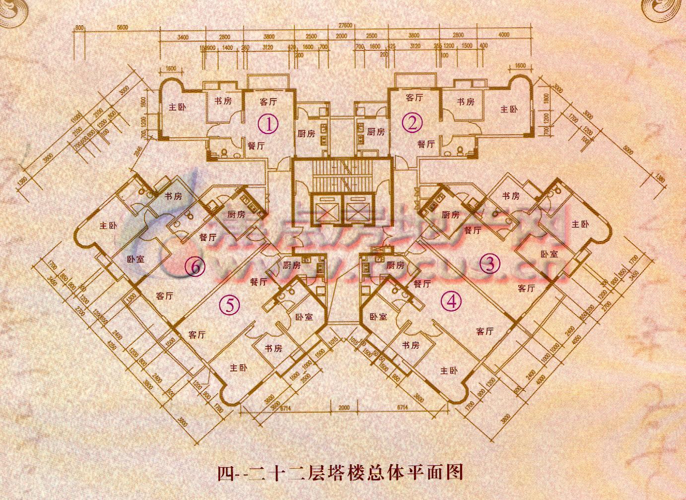 恒澳·明汇轩4-22层塔楼总体平面-0室0厅0卫