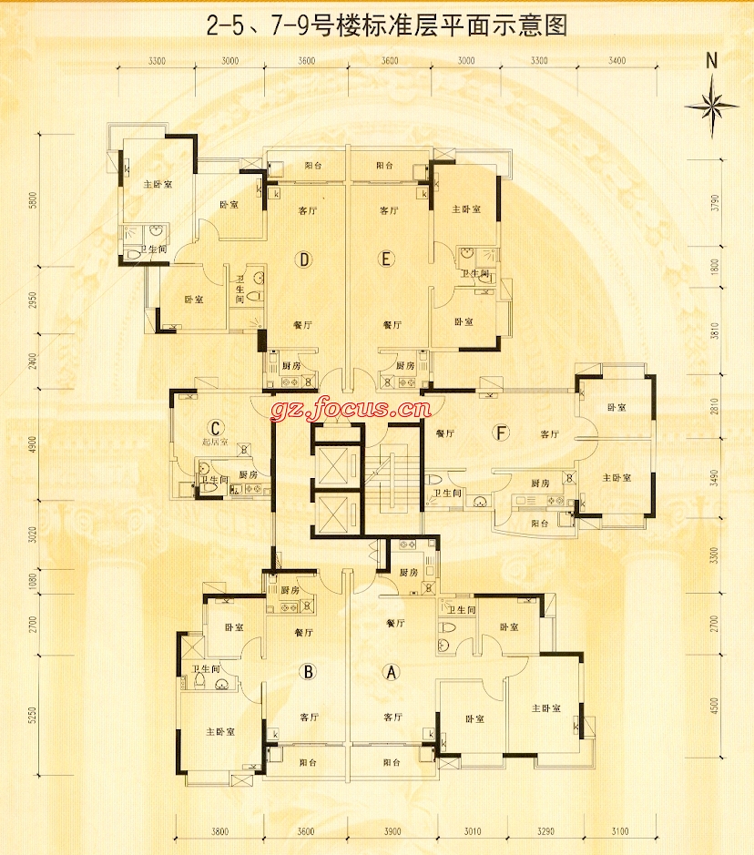 金碧世纪花园2-5,7-9号楼标准层平面_金碧世纪花园户型图-广州搜狐