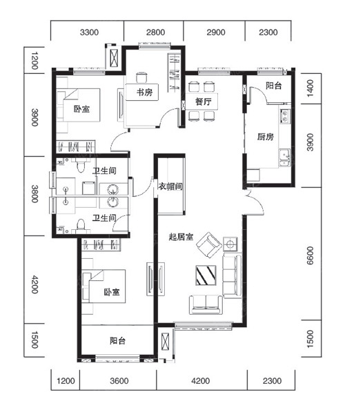 丽景蓝湾c区9#三室两厅两卫152.7平米户型图