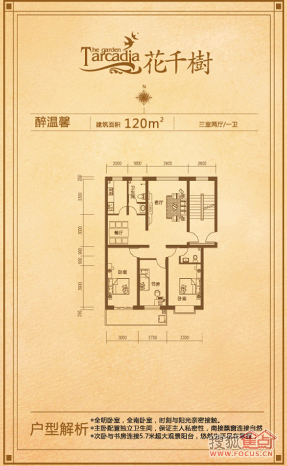 花千树花千树 三室两厅一卫 120平米_花千树户型图-邢台搜狐焦点网