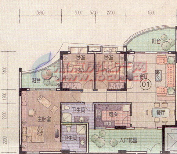 云峰花园云峰花园2期云尚阁6栋3-10层01单元户型_云峰花园户型图-广州