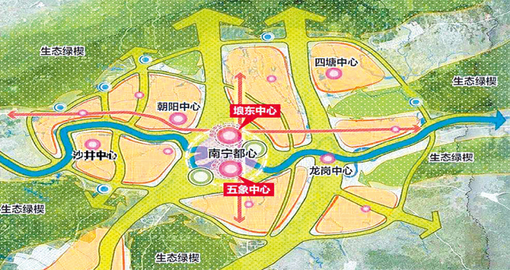 中,南宁市将五象东(龙岗)定位为四个城市副中心之一