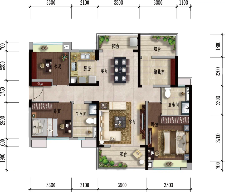 【雅居乐铂雅苑金麟府】建面约129㎡四房两厅两卫户型图