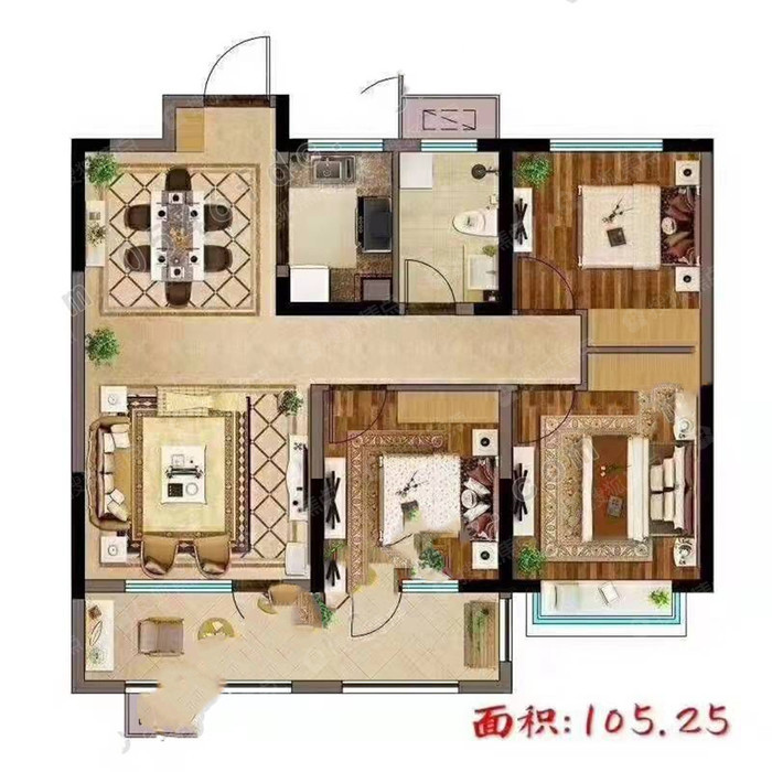 【广饶中南雅苑】东营广饶中南雅苑三室户型:105.3㎡