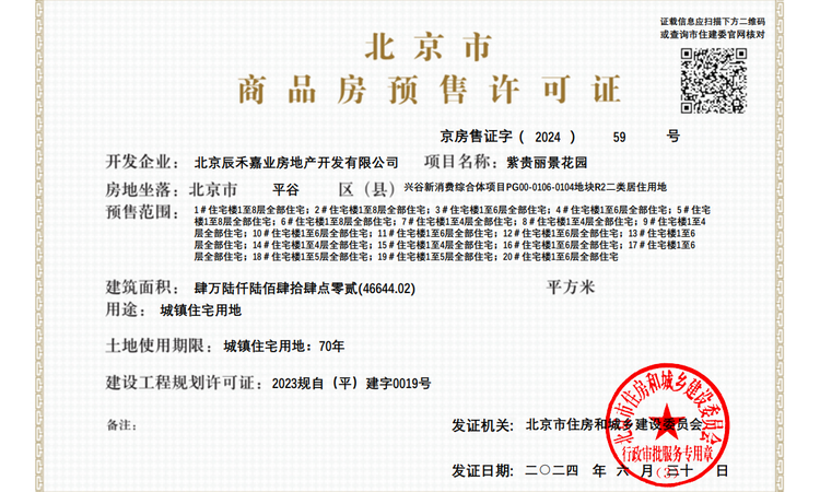 紫贵贰号院楼盘证照
