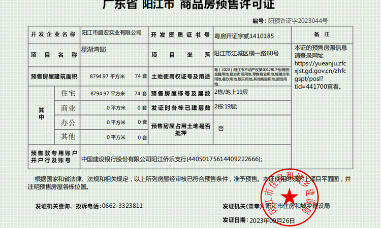 星湖湾楼盘证照