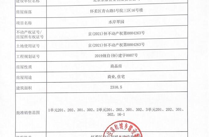 北科建·水岸雁栖楼盘证照