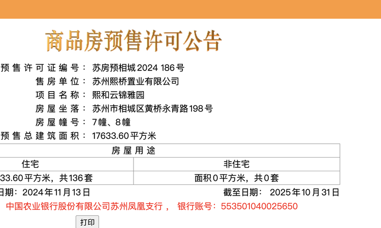 熙和云锦楼盘证照